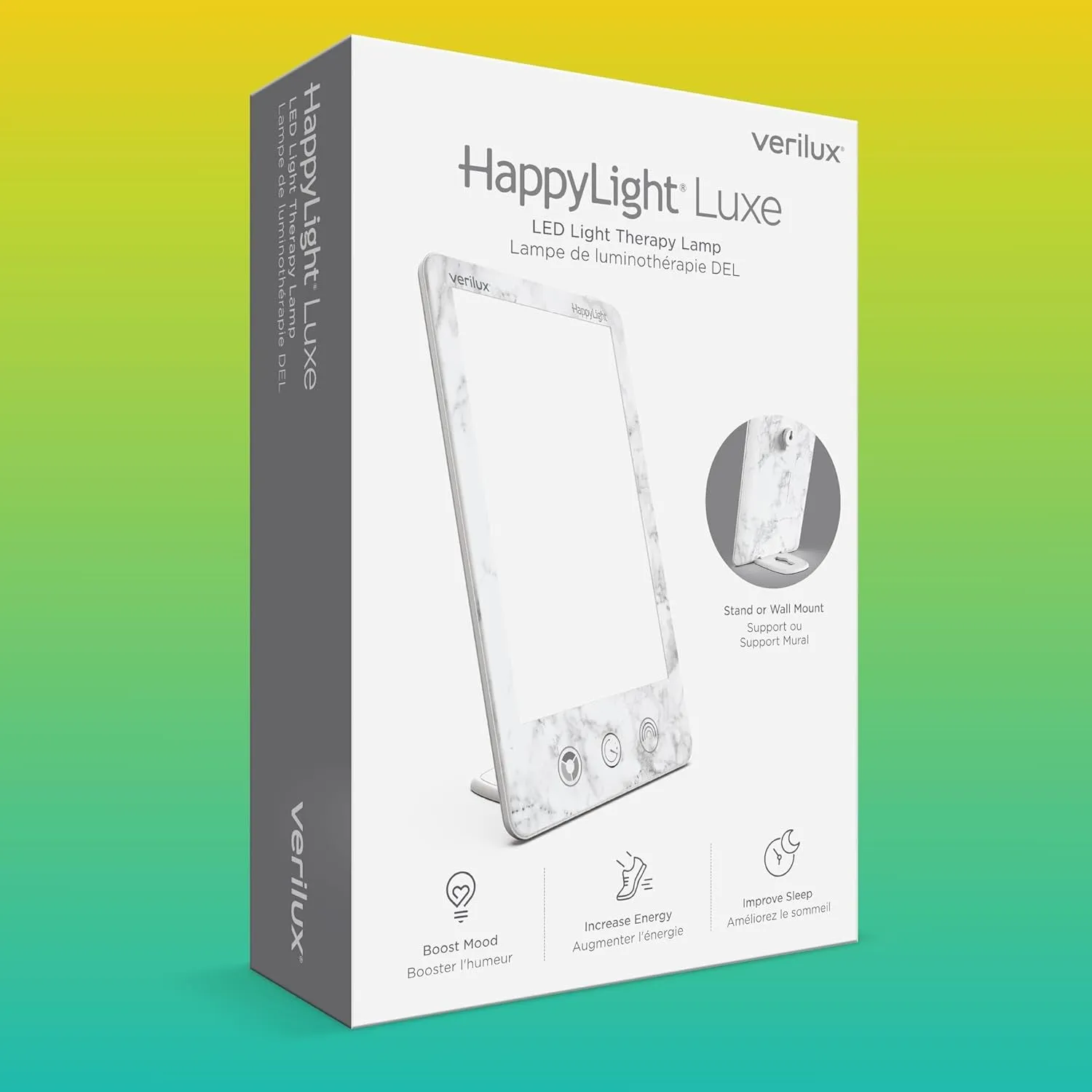 ® Happylight® Luxe - Light Therapy Lamp with 10,000 Lux, Uv-Free, LED Bright White Light with Adjustable Brightness, Color, Countdown Timer, & Stand - Boost Mood, Sleep, Focus (White Marble)