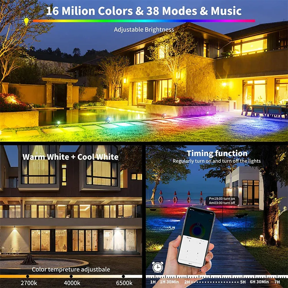 15W RGB Landscape Light Smart Bluetooth Garden Lawn Spotlights Lamp IP67 Waterproof Outdoor Patio Path Holiday Decor Lighting