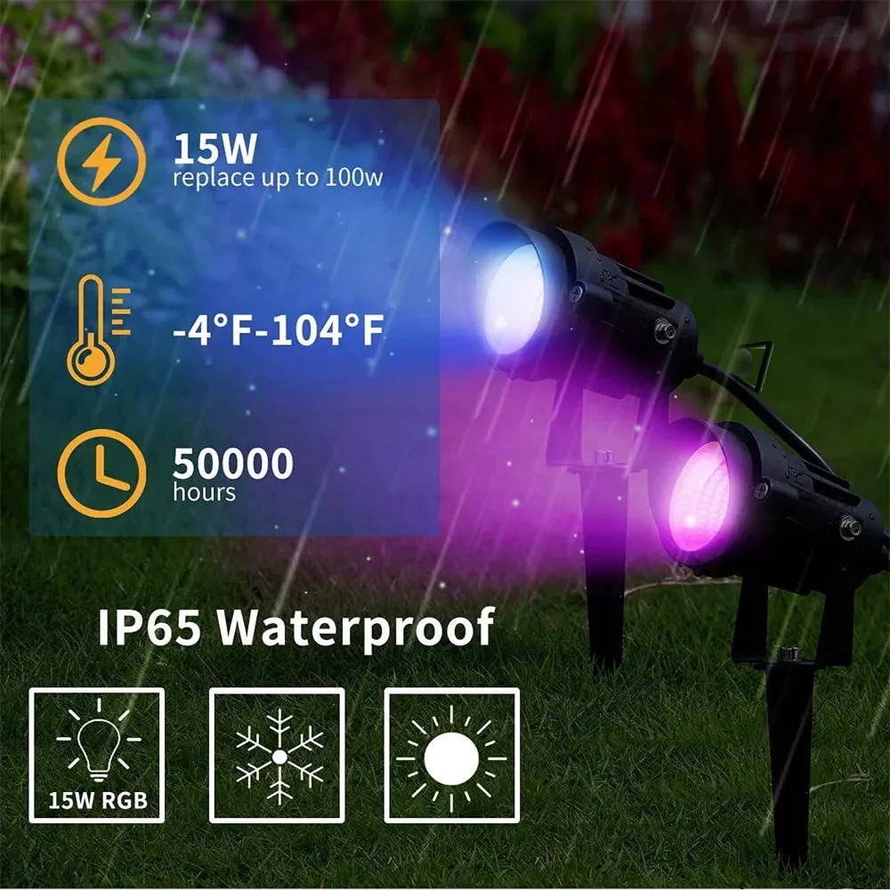 15W RGB Landscape Light Smart Bluetooth Garden Lawn Spotlights Lamp IP67 Waterproof Outdoor Patio Path Holiday Decor Lighting