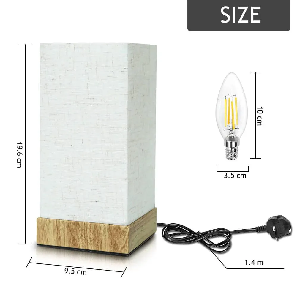 2 Pcs Night Light LED Touch Dimmable Wooden Base Bedside Lamp