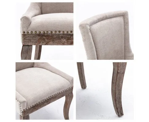 2X Solid Wood Fabric Upholstered Dining Chair Luxury Accent Chairs with Nailhead