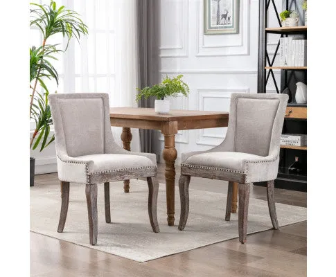 2X Solid Wood Fabric Upholstered Dining Chair Luxury Accent Chairs with Nailhead