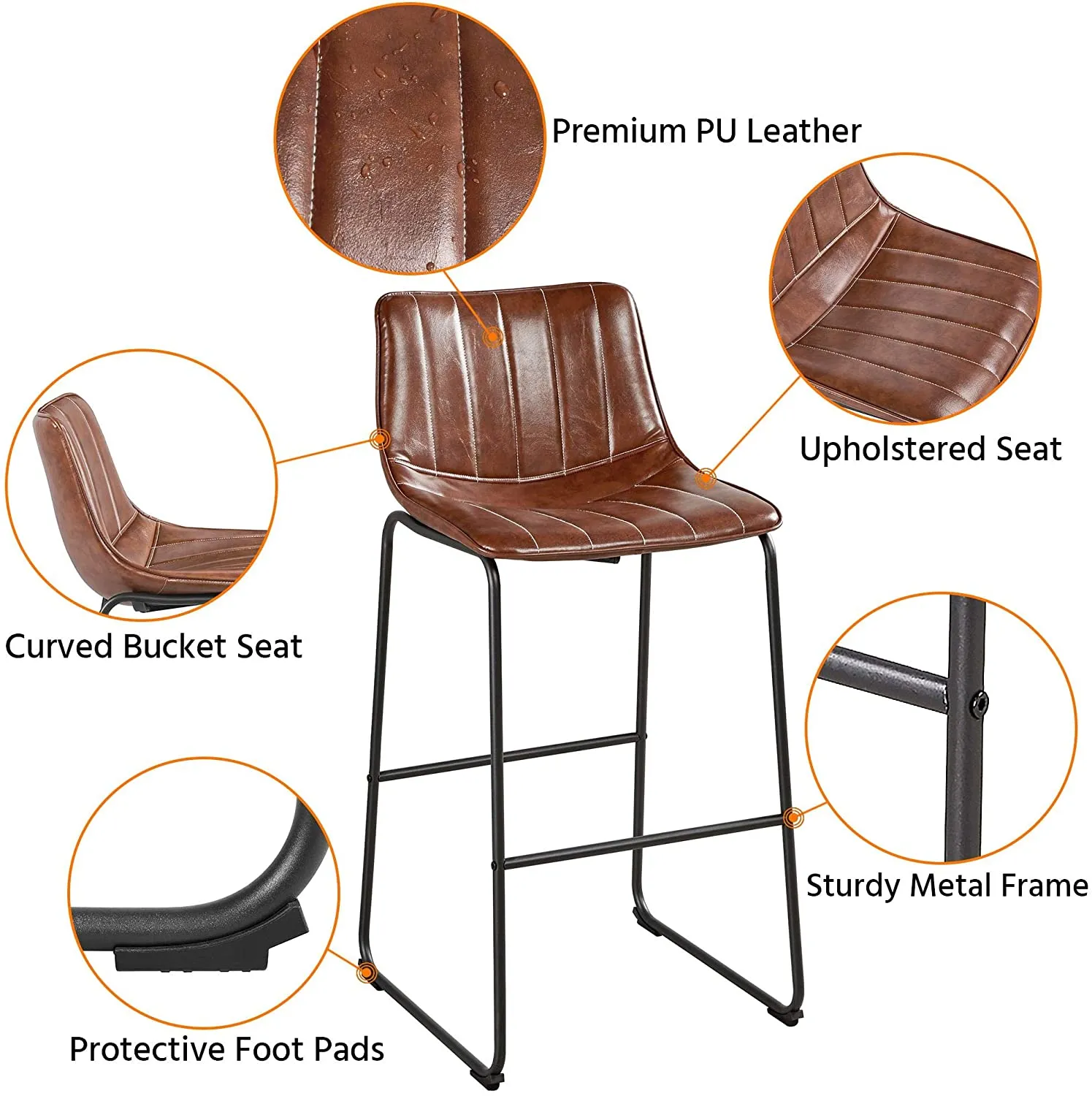 30'' Height Fashionable Pub Stool Leather Chairs-Set of 4