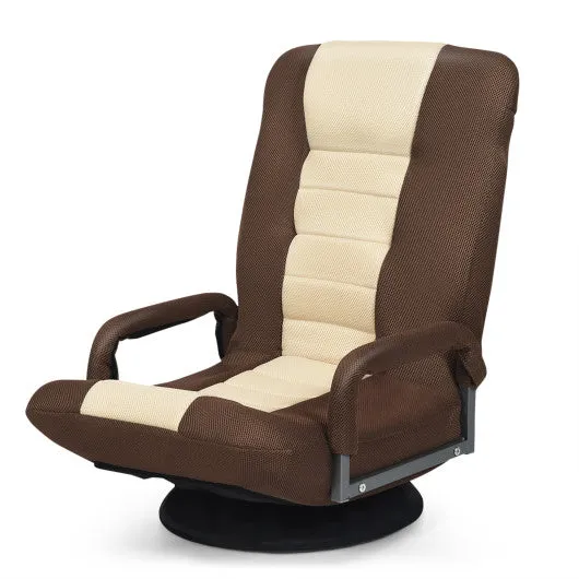 360-Degree Swivel Gaming Floor Chair with Foldable Adjustable Backrest-Brown