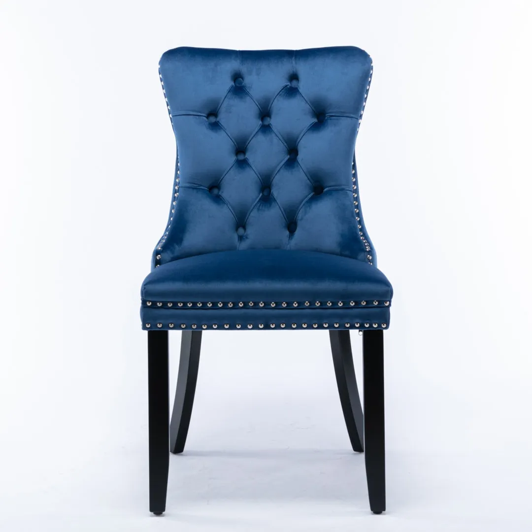 4x Velvet Tufted Dining Chairs with High Back & Wood Legs