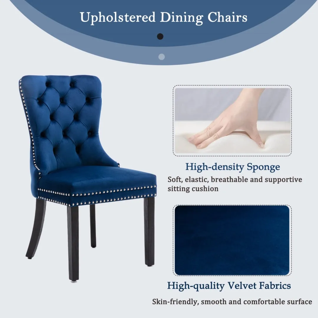 4x Velvet Tufted Dining Chairs with High Back & Wood Legs