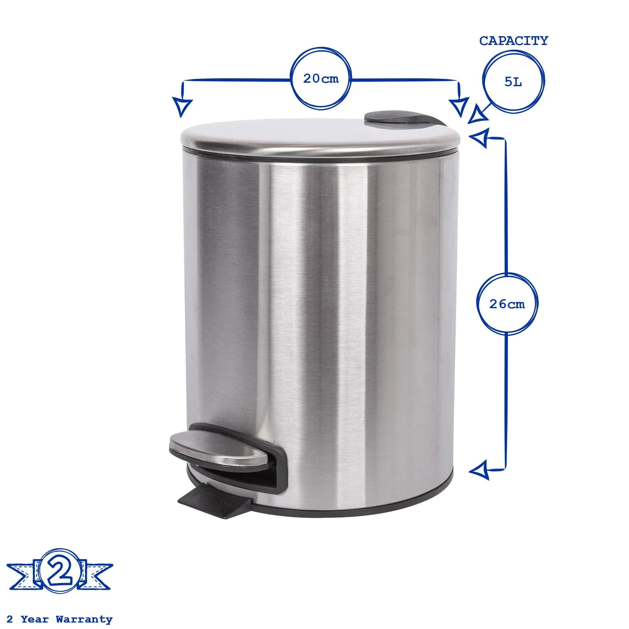 5L Round Stainless Steel Pedal Bin - By Harbour Housewares