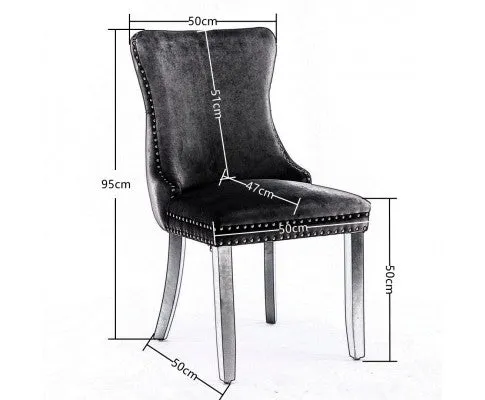 6x Velvet Upholstered Dining Chairs Tufted Wingback Side Chair with Studs Trim Solid Wood Legs for Kitchen