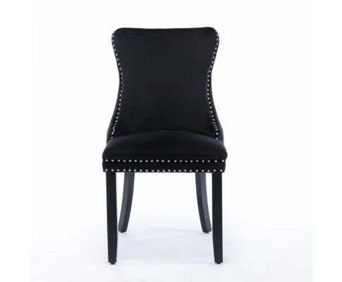 6x Velvet Upholstered Dining Chairs Tufted Wingback Side Chair with Studs Trim Solid Wood Legs for Kitchen