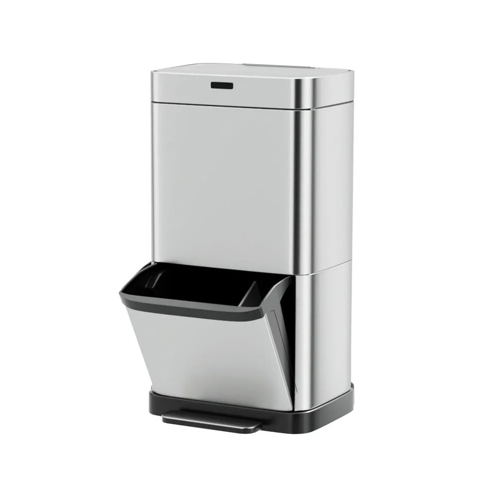 70L Dual Compartment Motion Sensor Bin Stainless Steel Devanti