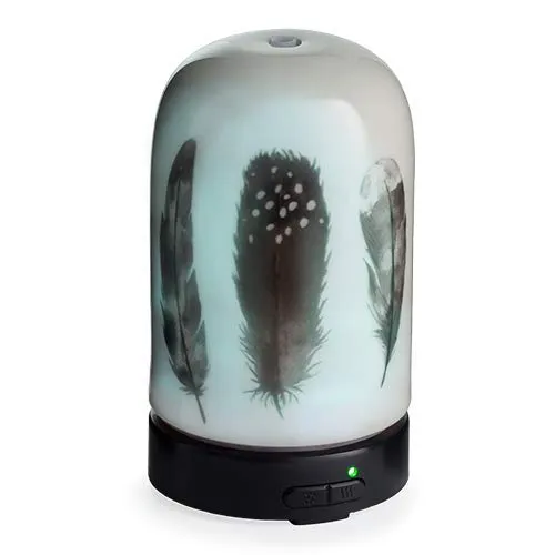 Airomé Feather Porcelain Essential Oil Diffuser|100 mL Humidifying Ultrasonic Aromatherapy Diffuser 8 Colorful LED Lights, Intermittent & Continual Mist Auto Shut-Off, Black and White