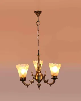 Artistic Decorated Glass Three Shade Metal Chandelier | 19 x 19 x 17 inches