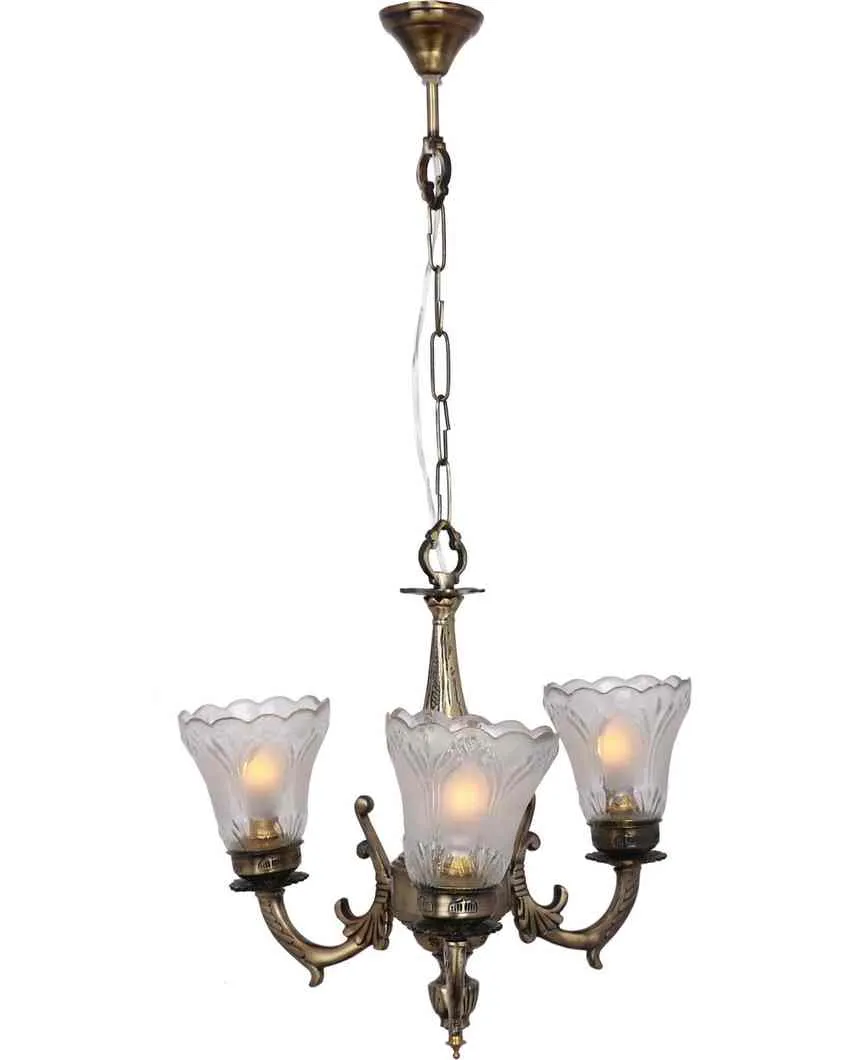 Artistic Decorated Glass Three Shade Metal Chandelier | 19 x 19 x 17 inches