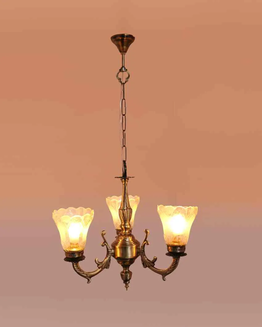 Artistic Decorated Glass Three Shade Metal Chandelier | 19 x 19 x 17 inches