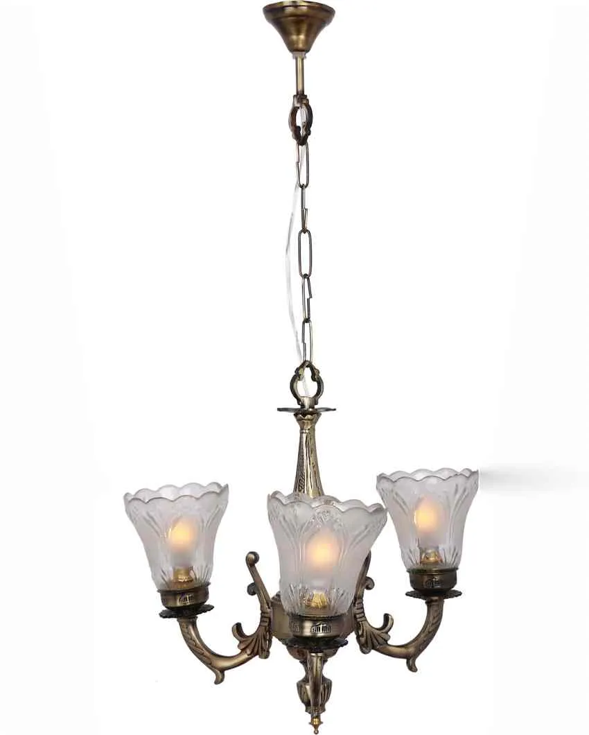 Artistic Decorated Glass Three Shade Metal Chandelier | 19 x 19 x 17 inches