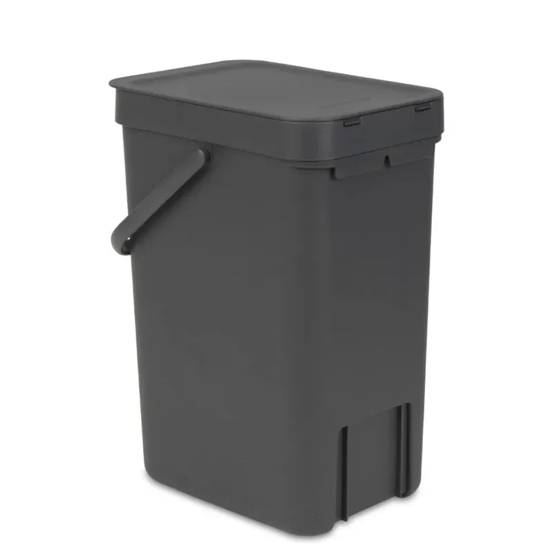 Brabantia Sort & Go Grey Plastic Waste Bin | 10 x 8 x 14 inches |  12 Liter