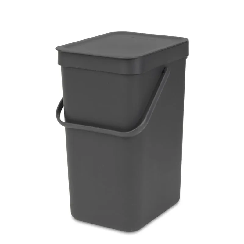 Brabantia Sort & Go Grey Plastic Waste Bin | 10 x 8 x 14 inches |  12 Liter