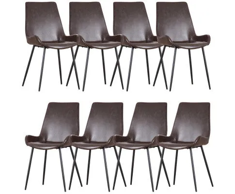 Brando Set of 8 PU Leather Upholstered Dining Chair Metal Leg - Brown