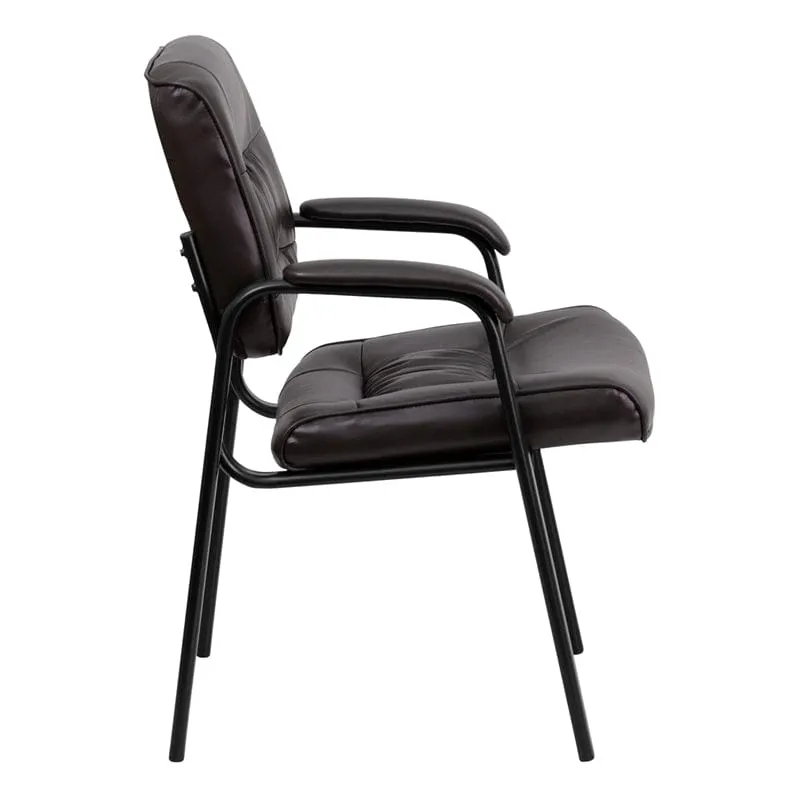 Brown LeatherSoft Executive Side Reception Chair with Black Metal Frame [BT-1404-BN-GG]