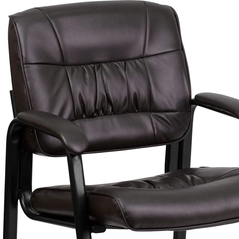 Brown LeatherSoft Executive Side Reception Chair with Black Metal Frame [BT-1404-BN-GG]