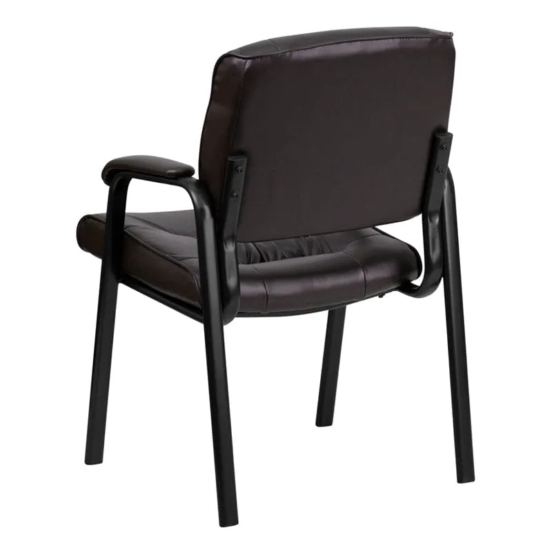 Brown LeatherSoft Executive Side Reception Chair with Black Metal Frame [BT-1404-BN-GG]