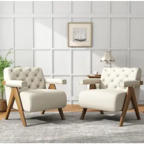 Chair set of mid-century Modern style 2 with wooden arms and legs,Comfy Upholstered Velvet Wide Armchair,Sofa Living Room Chairs