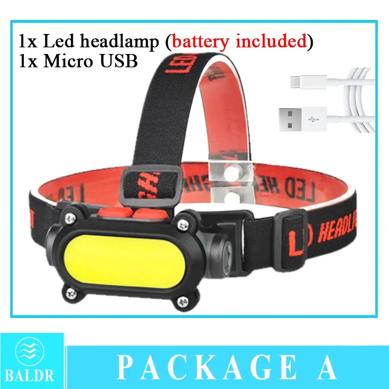 COB Induction Headlamp Multi Mode Dual Light Source lamp USB Charging Built In Battery Night Running Night Fishing torch