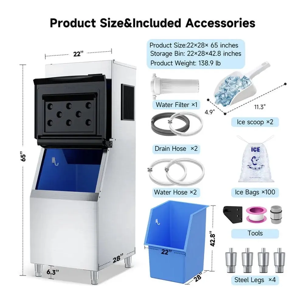 Commercial Air Cooled Ice Maker Machine With Bin - 110V, 350 lb.