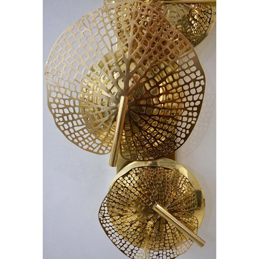 Contemporary Organic Italian Art Design Perforated Brass Leaf Sconce