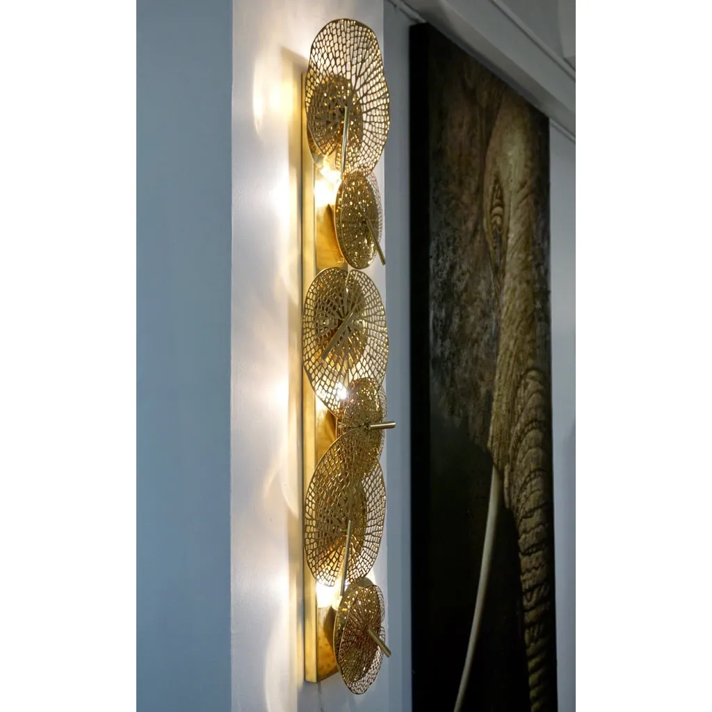 Contemporary Organic Italian Art Design Perforated Brass Leaf Sconce