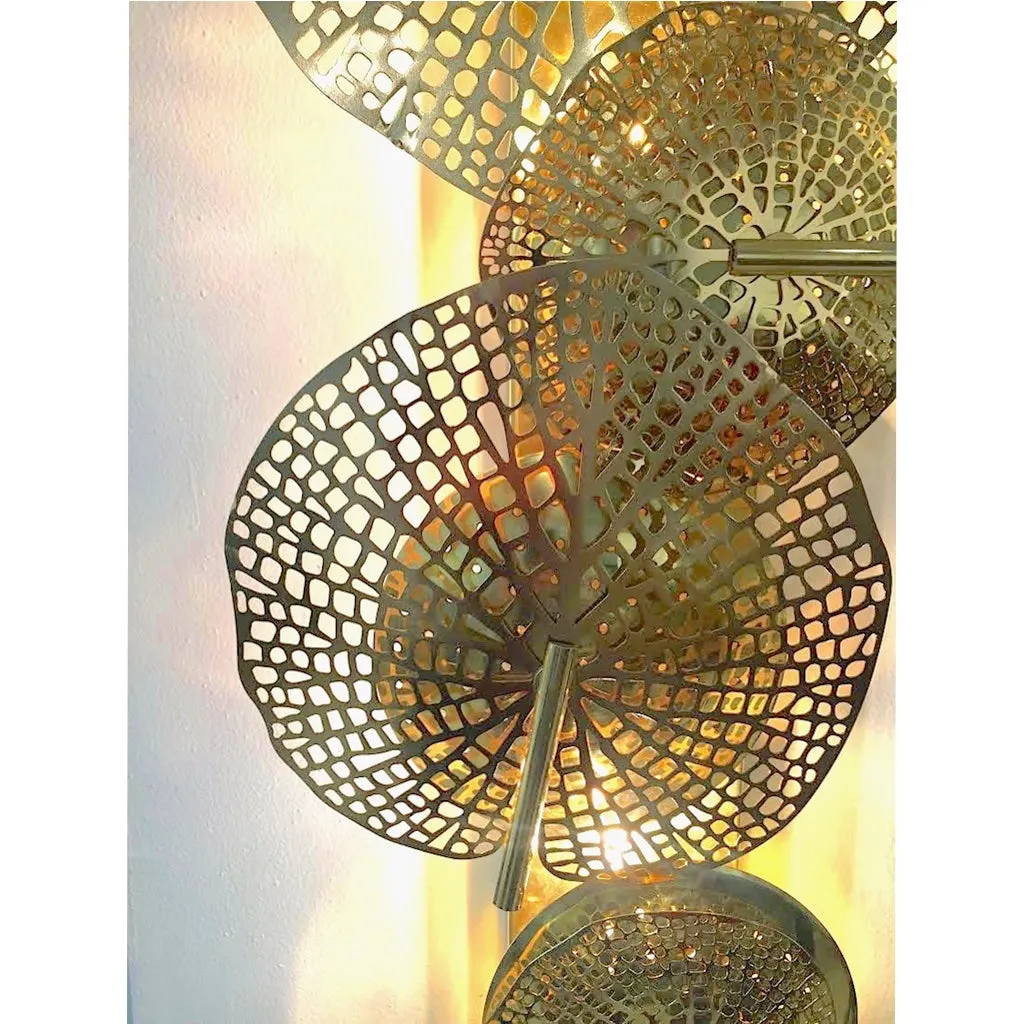 Contemporary Organic Italian Art Design Perforated Brass Leaf Sconce