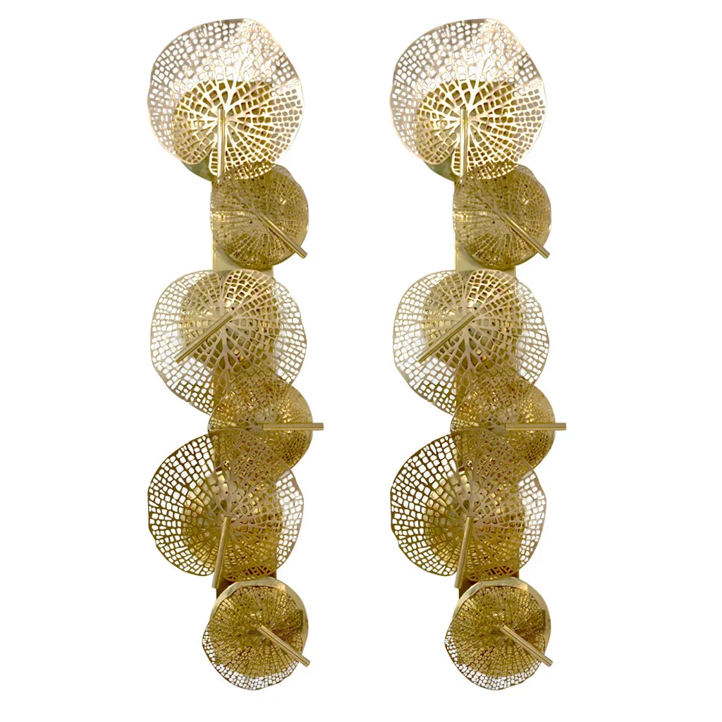 Contemporary Organic Italian Art Design Perforated Brass Leaf Sconce