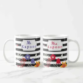 Custom Made Unique Mugs  - Mr & Mrs Floral Strips