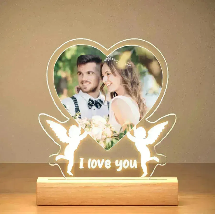 Customized Personalized Valentine Acrylic Lovers Night LED light picture frame