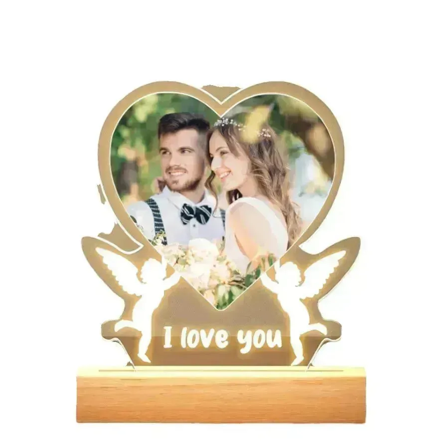 Customized Personalized Valentine Acrylic Lovers Night LED light picture frame