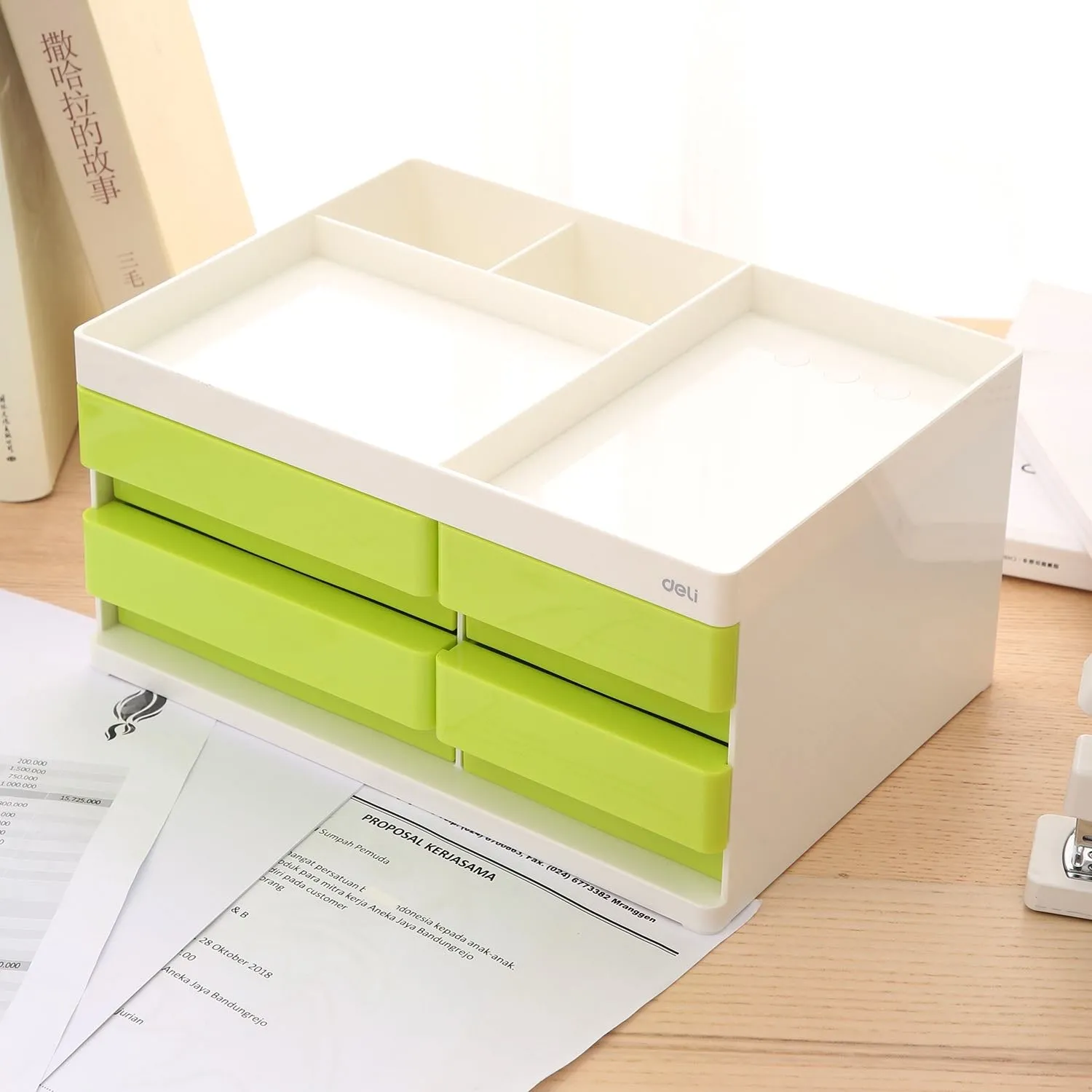 Deli Desk Organizer 4-Drawers 265x189x131mm Green