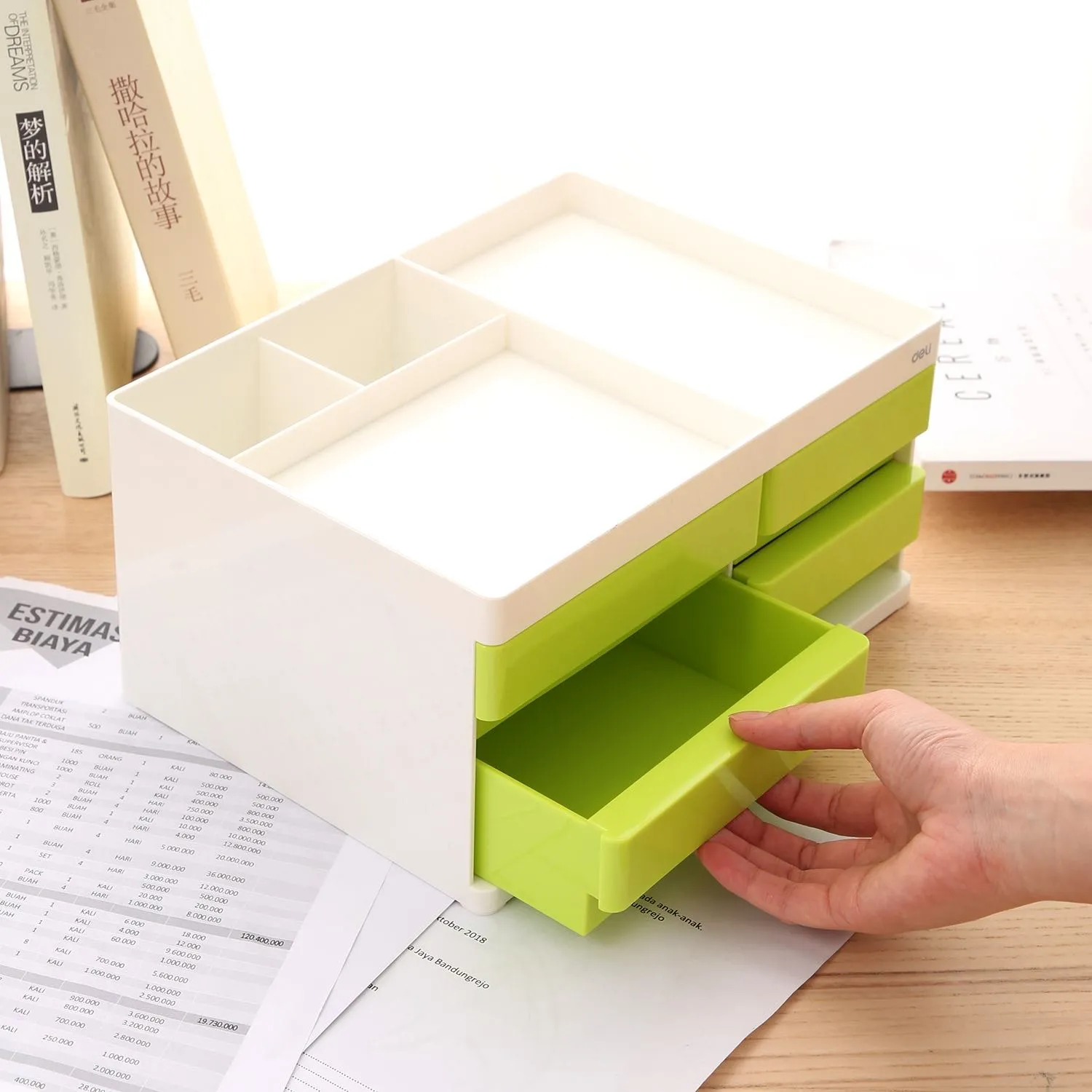 Deli Desk Organizer 4-Drawers 265x189x131mm Green