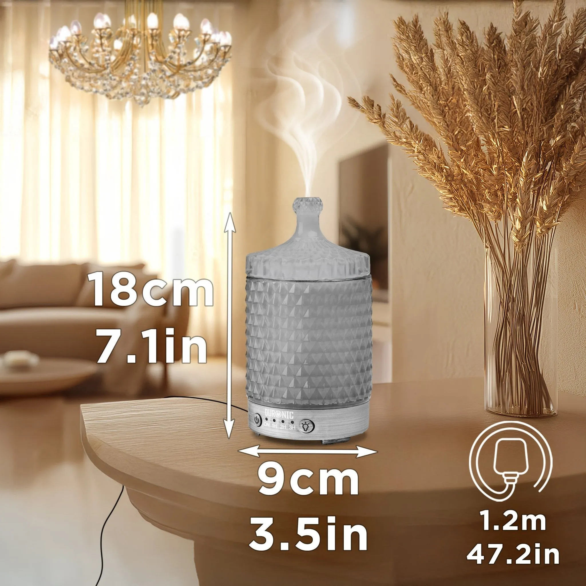 Duronic Aromatherapy Diffuser AD33 100ml Electric Aroma Diffuser Compact Essential Oil DIffuser for Home Office Bedroom Spa with 7 LED Lights Oil Scented Humidifier for Relaxation Sleep