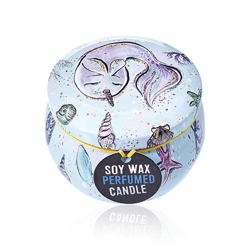 Eco-Friendly Art Tin Candle - Sea Life Design - Raspberry Scent | Long-Lasting & Natural Soy Wax