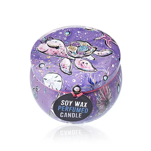 Eco-Friendly Art Tin Candle - Sea Life Design - Raspberry Scent | Long-Lasting & Natural Soy Wax