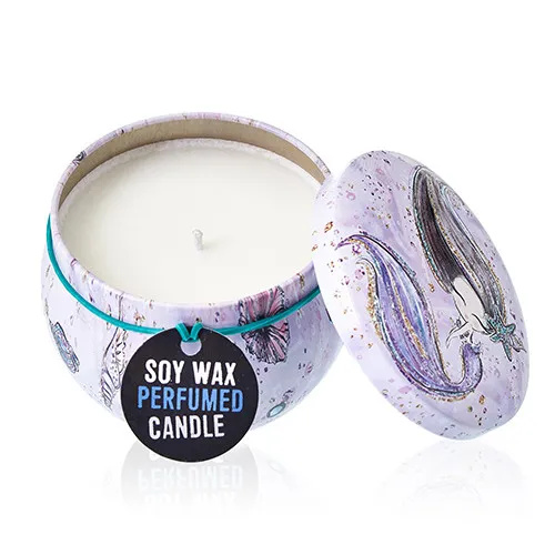 Eco-Friendly Art Tin Candle - Sea Life Design - Raspberry Scent | Long-Lasting & Natural Soy Wax