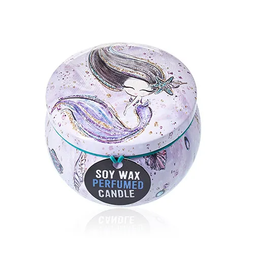 Eco-Friendly Art Tin Candle - Sea Life Design - Raspberry Scent | Long-Lasting & Natural Soy Wax