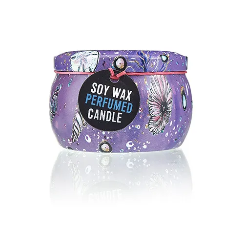 Eco-Friendly Art Tin Candle - Sea Life Design - Raspberry Scent | Long-Lasting & Natural Soy Wax