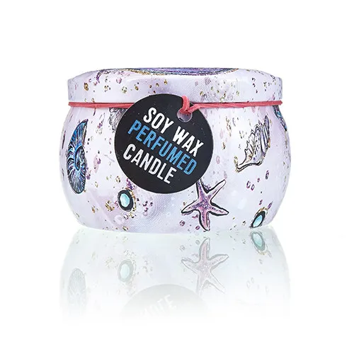 Eco-Friendly Art Tin Candle - Sea Life Design - Raspberry Scent | Long-Lasting & Natural Soy Wax