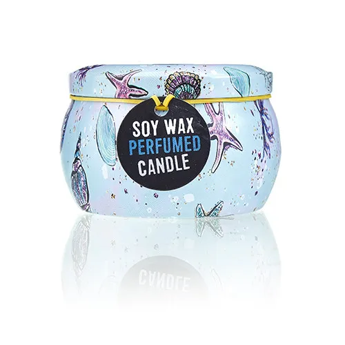 Eco-Friendly Art Tin Candle - Sea Life Design - Raspberry Scent | Long-Lasting & Natural Soy Wax