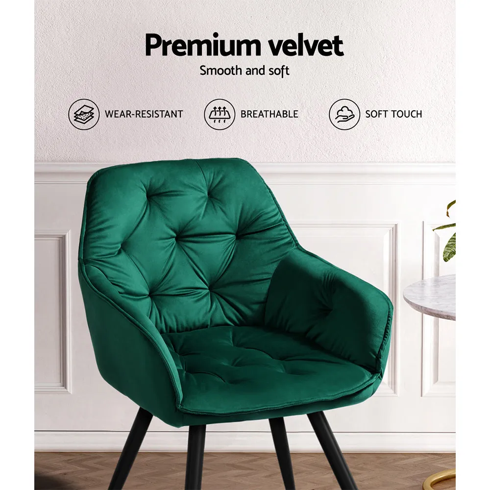 Everly Set of 2 Dining Chairs Velvet Diamond Tufted Armchair - Green