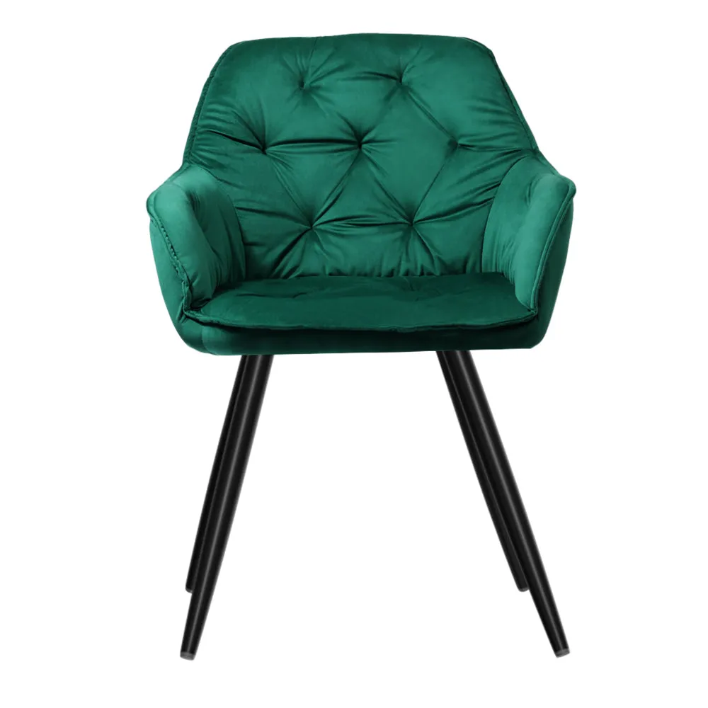 Everly Set of 2 Dining Chairs Velvet Diamond Tufted Armchair - Green