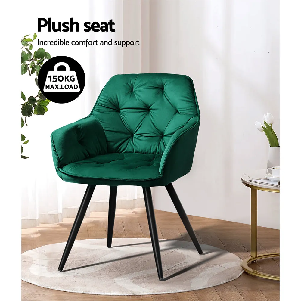 Everly Set of 2 Dining Chairs Velvet Diamond Tufted Armchair - Green