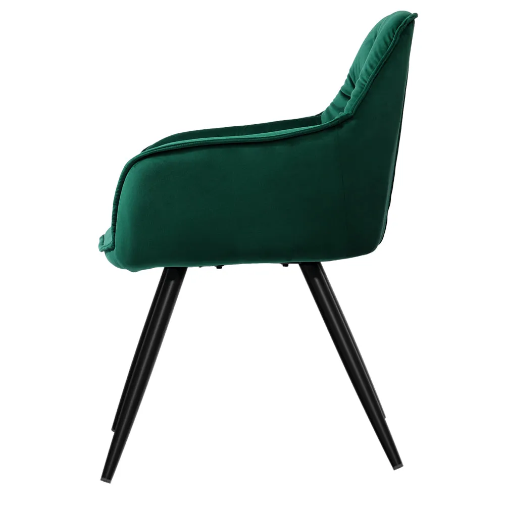 Everly Set of 2 Dining Chairs Velvet Diamond Tufted Armchair - Green