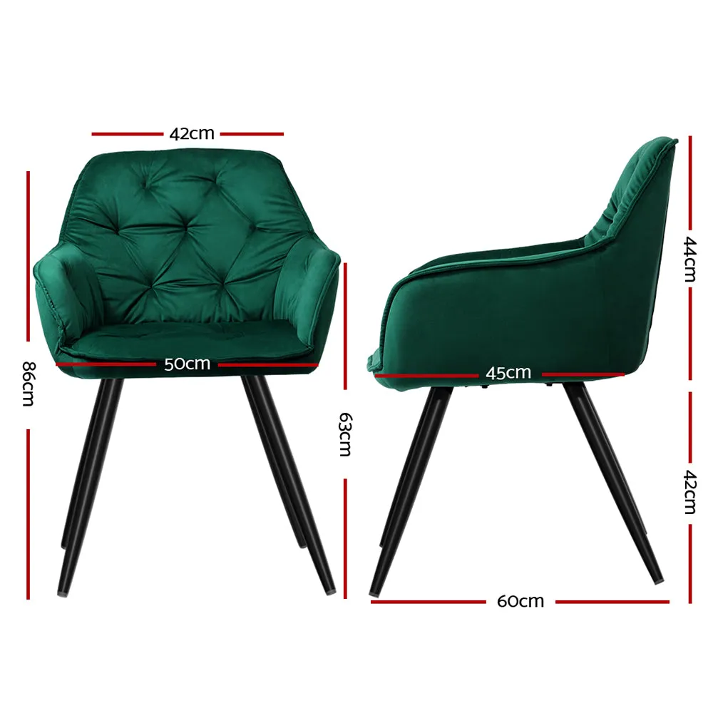 Everly Set of 2 Dining Chairs Velvet Diamond Tufted Armchair - Green